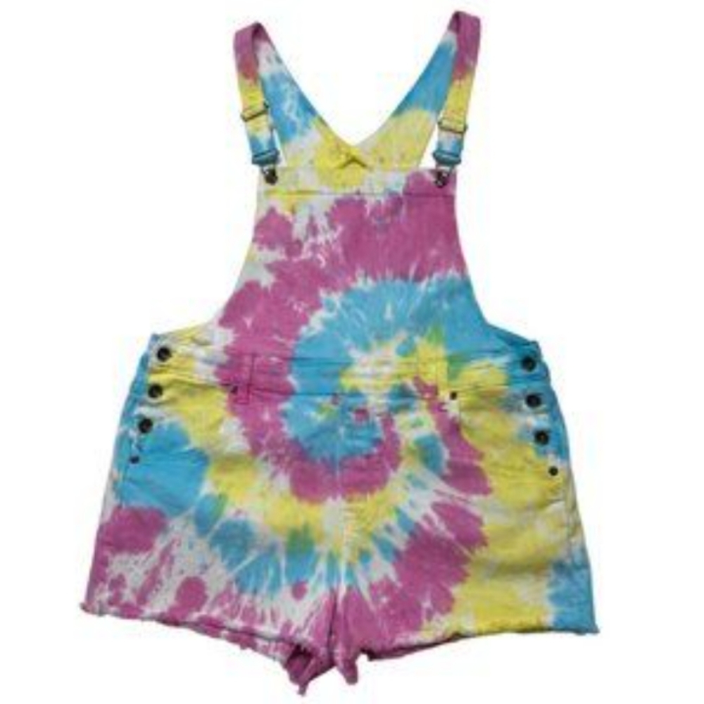 Bibbed tie-dyed shorts